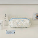 Cute Bow Flower Quilting Cotton Makeup Bag Women Zipper Cosmetic Organizer Female Cloth Handbag Portable Toiletry Case for Girls