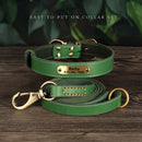 Personalized Dog Collar Leash Set Durable Genuine Leather Dog Collars Engraved Pet ID Necklace With Lead For Small Large Dogs
