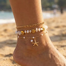 Bohemia Multilayer Rice Bead Anklet Set for Women Fashion Starfish Pendant Anklets Summer Sandy Beach Ankle Chain On Leg Jewelry