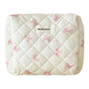 Cute Bow Flower Quilting Cotton Makeup Bag Women Zipper Cosmetic Organizer Female Cloth Handbag Portable Toiletry Case for Girls