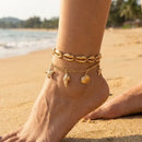 Bohemia Multilayer Rice Bead Anklet Set for Women Fashion Starfish Pendant Anklets Summer Sandy Beach Ankle Chain On Leg Jewelry