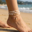 Bohemia Multilayer Rice Bead Anklet Set for Women Fashion Starfish Pendant Anklets Summer Sandy Beach Ankle Chain On Leg Jewelry