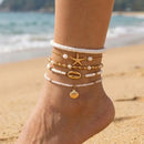 Bohemia Multilayer Rice Bead Anklet Set for Women Fashion Starfish Pendant Anklets Summer Sandy Beach Ankle Chain On Leg Jewelry