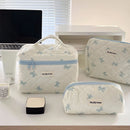 Cute Bow Flower Quilting Cotton Makeup Bag Women Zipper Cosmetic Organizer Female Cloth Handbag Portable Toiletry Case for Girls