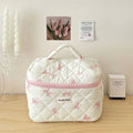 Cute Bow Flower Quilting Cotton Makeup Bag Women Zipper Cosmetic Organizer Female Cloth Handbag Portable Toiletry Case for Girls