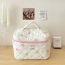 Cute Bow Flower Quilting Cotton Makeup Bag Women Zipper Cosmetic Organizer Female Cloth Handbag Portable Toiletry Case for Girls