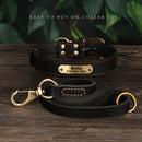 Personalized Dog Collar Leash Set Durable Genuine Leather Dog Collars Engraved Pet ID Necklace With Lead For Small Large Dogs