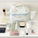 Cute Bow Flower Quilting Cotton Makeup Bag Women Zipper Cosmetic Organizer Female Cloth Handbag Portable Toiletry Case for Girls