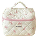 Cute Bow Flower Quilting Cotton Makeup Bag Women Zipper Cosmetic Organizer Female Cloth Handbag Portable Toiletry Case for Girls