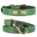 Personalized Dog Collar Leash Set Durable Genuine Leather Dog Collars Engraved Pet ID Necklace With Lead For Small Large Dogs