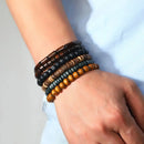 6PCS  Wodeen Braided Wrap Leather Bracelet for Men Vintage Life Wood Beads Fashion Male Armband
