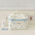 Cute Bow Flower Quilting Cotton Makeup Bag Women Zipper Cosmetic Organizer Female Cloth Handbag Portable Toiletry Case for Girls