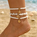 Bohemia Multilayer Rice Bead Anklet Set for Women Fashion Starfish Pendant Anklets Summer Sandy Beach Ankle Chain On Leg Jewelry