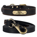 Personalized Dog Collar Leash Set Durable Genuine Leather Dog Collars Engraved Pet ID Necklace With Lead For Small Large Dogs