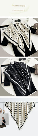 Hot Selling New 90 * 90 Women's Headscarf High-end Simple Black and White Polka Dot Printed Twill Silk Light Luxury Scarf