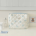 Cute Bow Flower Quilting Cotton Makeup Bag Women Zipper Cosmetic Organizer Female Cloth Handbag Portable Toiletry Case for Girls
