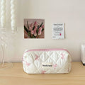 Cute Bow Flower Quilting Cotton Makeup Bag Women Zipper Cosmetic Organizer Female Cloth Handbag Portable Toiletry Case for Girls