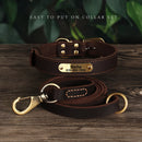 Personalized Dog Collar Leash Set Durable Genuine Leather Dog Collars Engraved Pet ID Necklace With Lead For Small Large Dogs