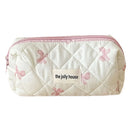 Cute Bow Flower Quilting Cotton Makeup Bag Women Zipper Cosmetic Organizer Female Cloth Handbag Portable Toiletry Case for Girls