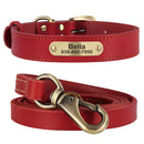 Personalized Dog Collar Leash Set Durable Genuine Leather Dog Collars Engraved Pet ID Necklace With Lead For Small Large Dogs