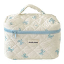Cute Bow Flower Quilting Cotton Makeup Bag Women Zipper Cosmetic Organizer Female Cloth Handbag Portable Toiletry Case for Girls
