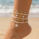Bohemia Multilayer Rice Bead Anklet Set for Women Fashion Starfish Pendant Anklets Summer Sandy Beach Ankle Chain On Leg Jewelry